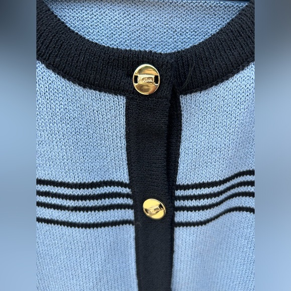 St John By Marie Gray Blue Black Striped  Size 6 Knit Sweater - Picture 3 of 7